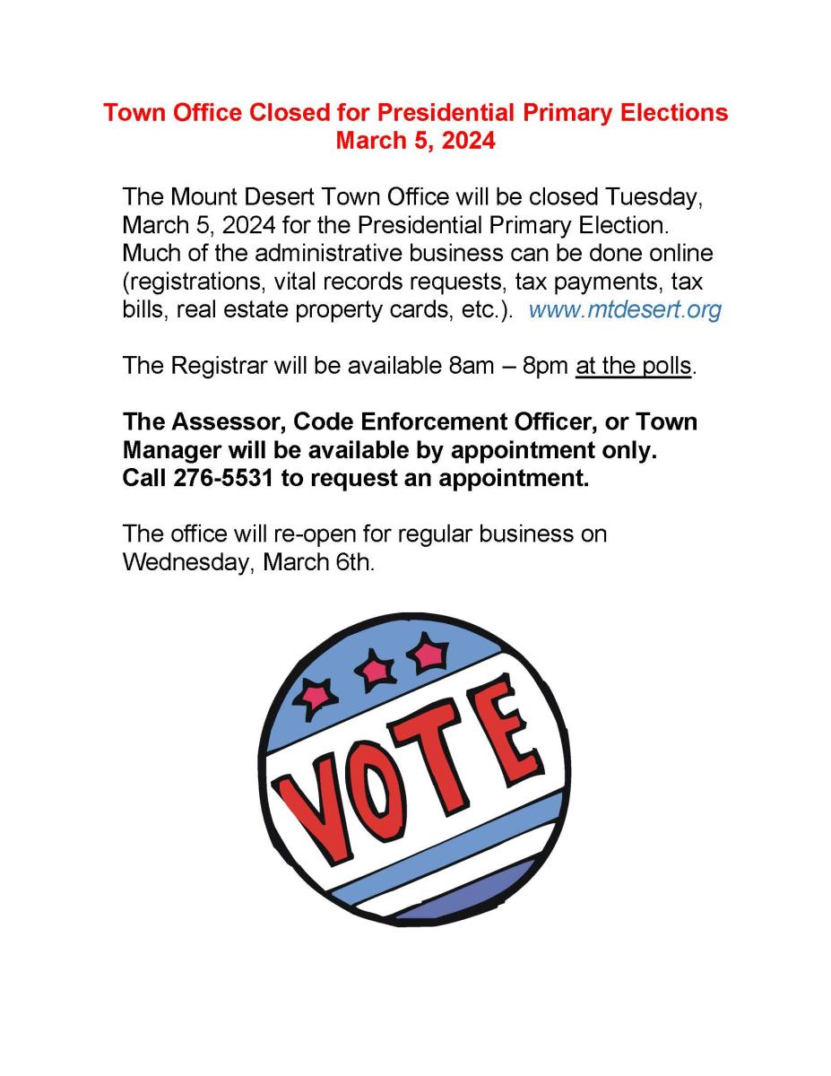Town Office Closed for Presidential Primary Elections